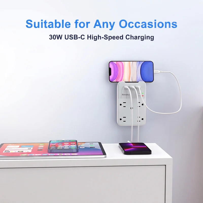 ShoppingAll - Huntkey multiprise murale avec parasurtenseur, 4 prises et 3 ports USB - Paquet de 2