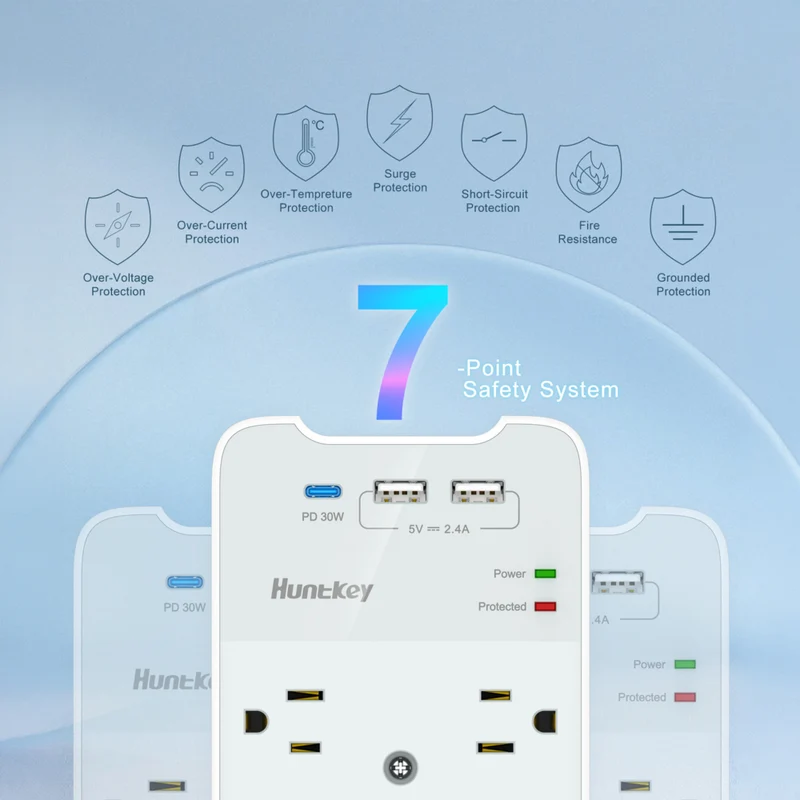 ShoppingAll - Huntkey multiprise murale avec parasurtenseur, 4 prises et 3 ports USB - Paquet de 2