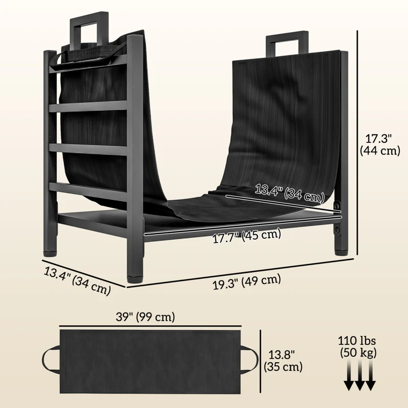 Outsunny 19" Firewood Rack Outdoor with Carrier - Metal Wood Storage Holder