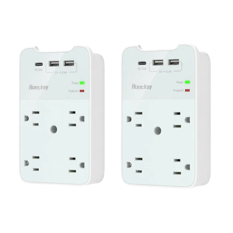 ShoppingAll Huntkey Multi Plug Outlet Extender Surge Protector Splitter with 4 Outlets and 3 USB Ports - 2 Pack