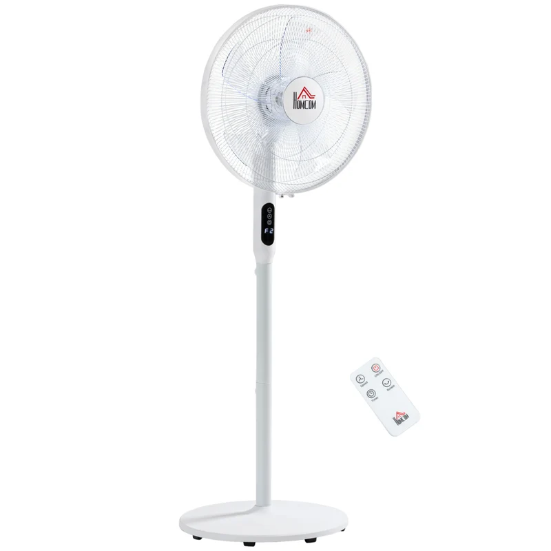 HOMCOM - Ventilateur sur pied 51 po H avec tête inclinée et minuterie pour chambre - blanc