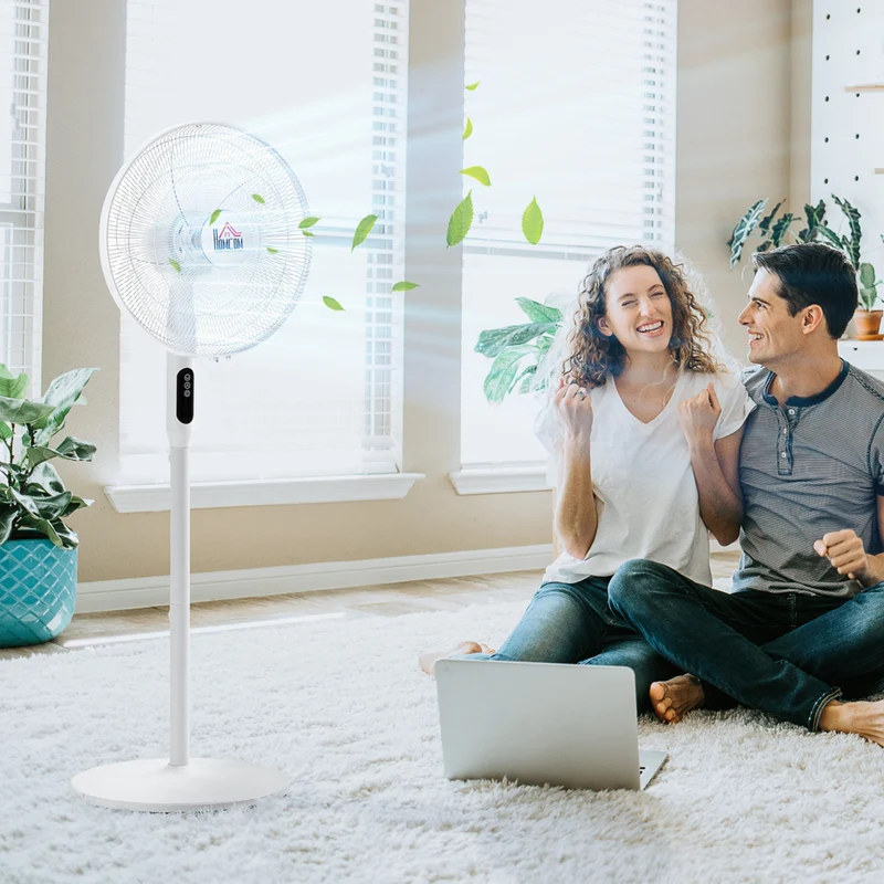 HOMCOM - Ventilateur sur pied 51 po H avec tête inclinée et minuterie pour chambre - blanc