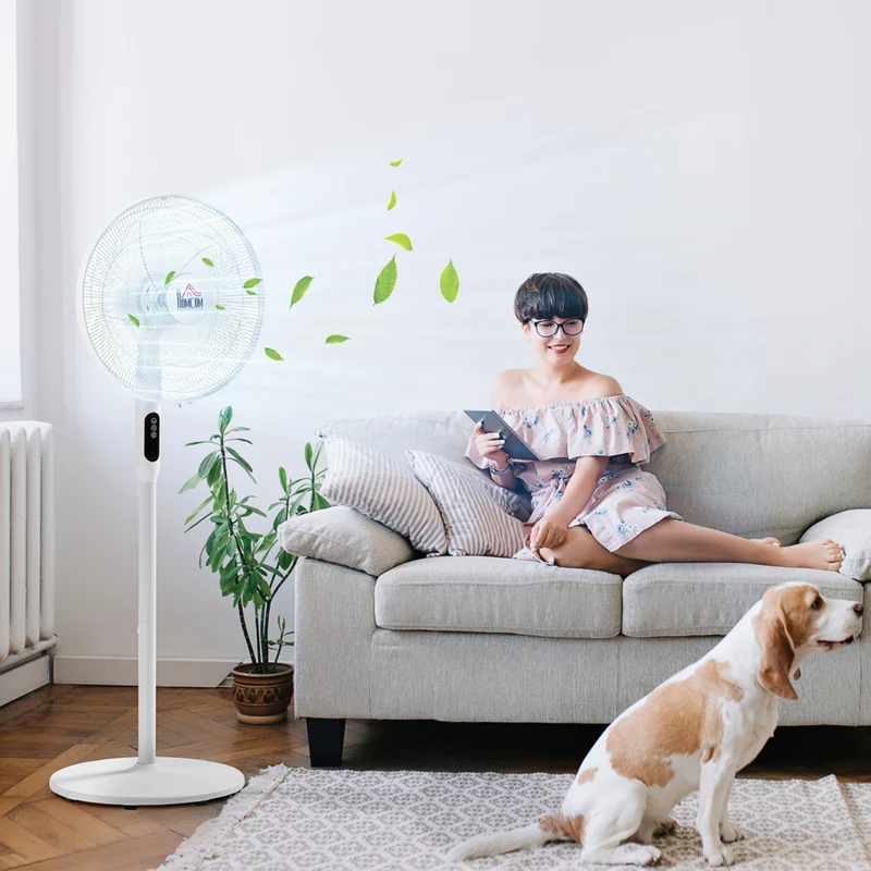 HOMCOM - Ventilateur sur pied 51 po H avec tête inclinée et minuterie pour chambre - blanc