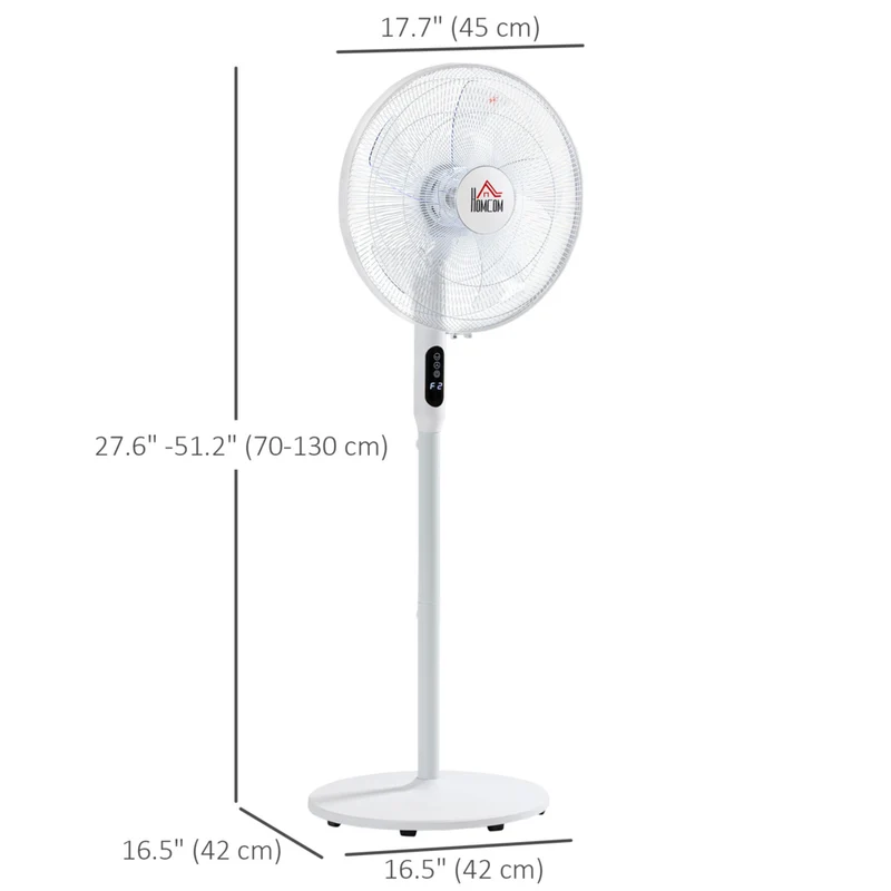 HOMCOM - Ventilateur sur pied 51 po H avec tête inclinée et minuterie pour chambre - blanc