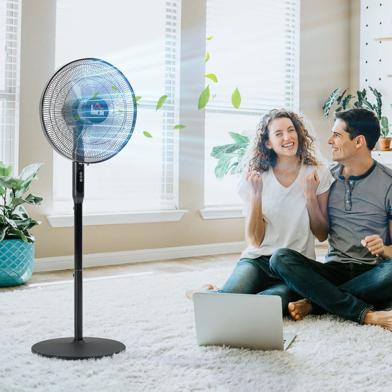 HOMCOM - Ventilateur sur pied 51 po H avec tête inclinée et minuterie pour chambre - noir