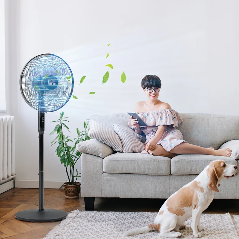 HOMCOM - Ventilateur sur pied 51 po H avec tête inclinée et minuterie pour chambre - noir