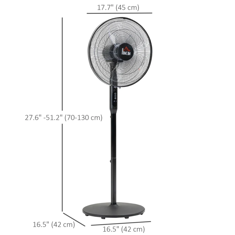 HOMCOM - Ventilateur sur pied 51 po H avec tête inclinée et minuterie pour chambre - noir