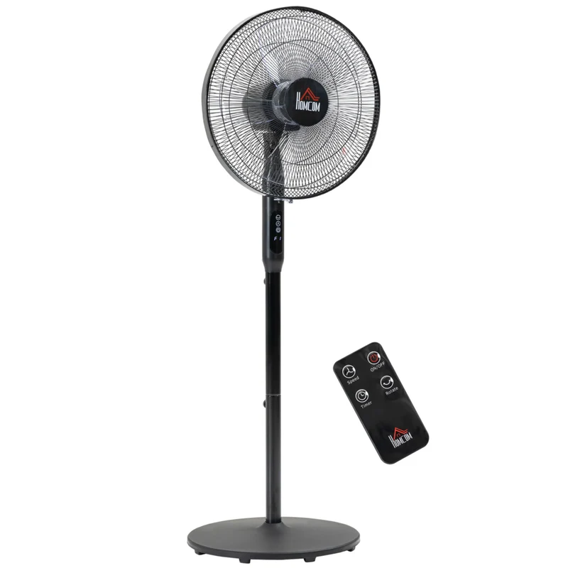 HOMCOM 51" H Pedestal Fan with Tilted Head and Timer for Bedroom - Black