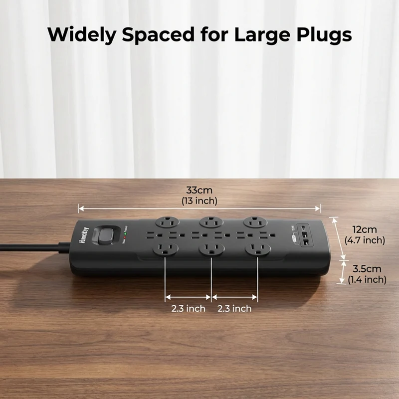 Huntkey 6' Flat Plug Surge Protector Power Strip with 12 Outlets and 3 USB Ports - Black - 2 Pack