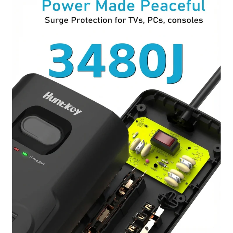 Huntkey 6' Flat Plug Surge Protector Power Strip with 12 Outlets and 3 USB Ports - Black - 2 Pack