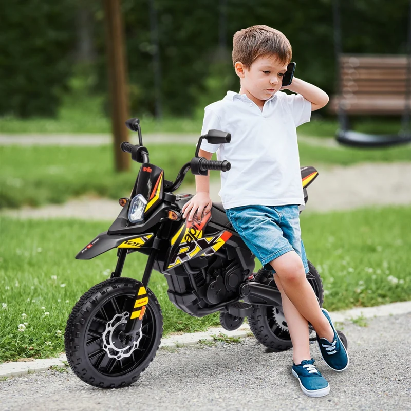 Qaba - Moto électrique pour enfants sous licence Aprilia 12V à batterie - jaune
