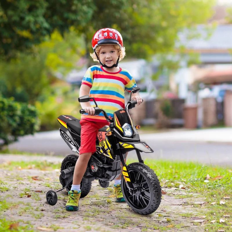 Qaba - Moto électrique pour enfants sous licence Aprilia 12V à batterie - jaune