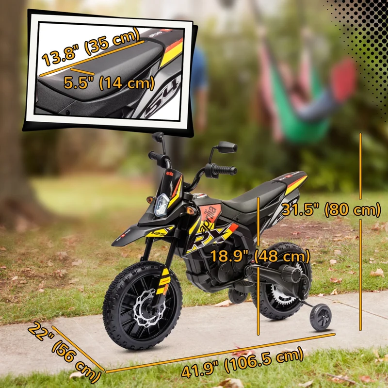 Qaba - Moto électrique pour enfants sous licence Aprilia 12V à batterie - jaune