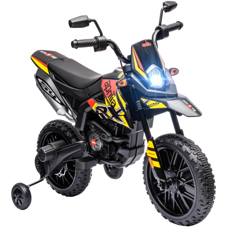 Qaba 12V Aprilia Licensed Battery-Powered Kids Electric Motorcycle - Yellow