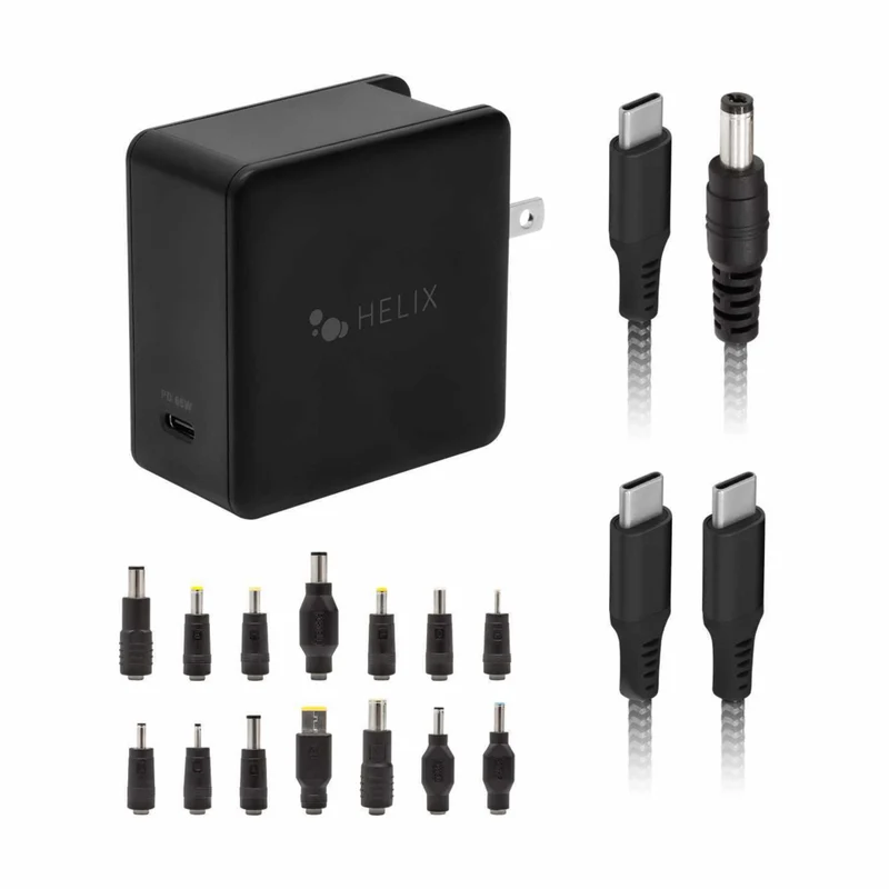 Helix - Chargeur pour ordinateur portable PowerPlus+ 65 W USB-C avec 14 embouts - Noir