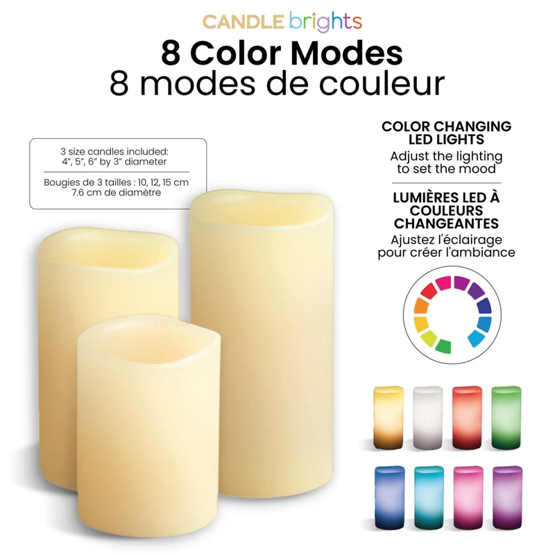 Bell+Howell - Bougies sans flamme multicoloures Candle Brights à piles avec télécommande - Paquet de 3
