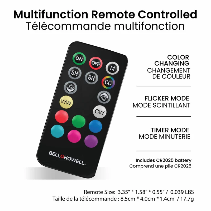Bell+Howell - Bougies sans flamme multicoloures Candle Brights à piles avec télécommande - Paquet de 3