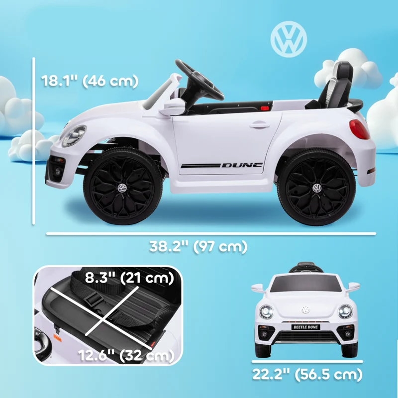 Qaba - Voiture RC électrique pour enfants Volkswagen Beetle sous licence 12V - blanc