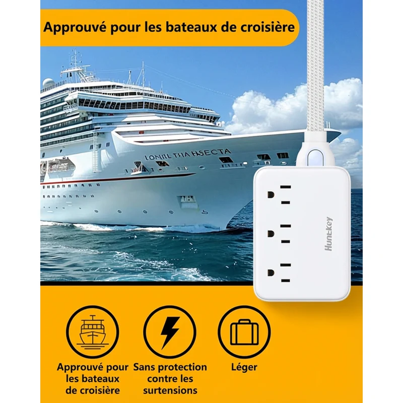 Huntkey - Multiprise avec cordon détachable, 3 prises et 4 ports USB - blanc, paquet de 2