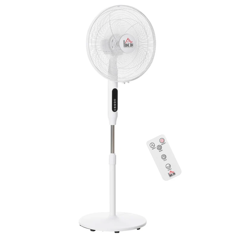 HOMCOM 54" H Pedestal Fan with Remote Control for Bedroom - White