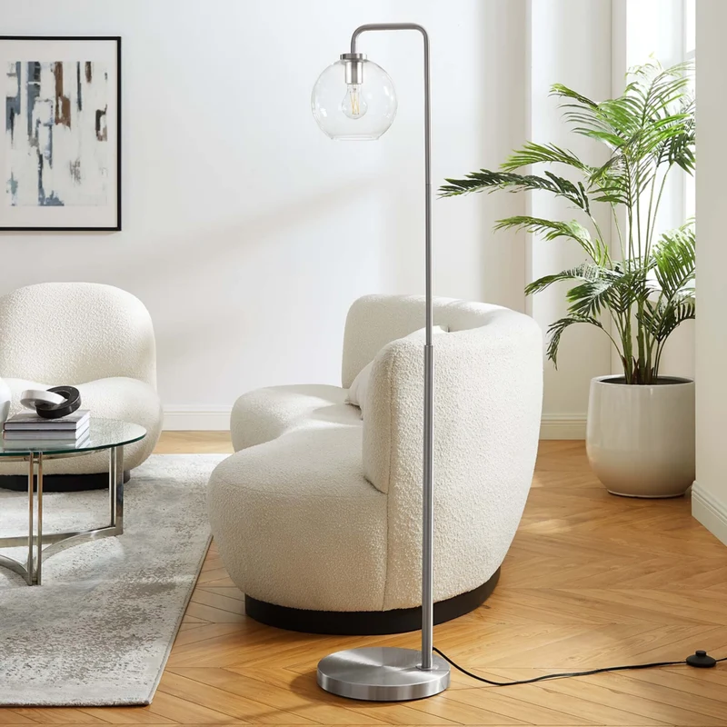 Modway Silo Glass Globe Glass and Metal Floor Lamp - Satin Nickel