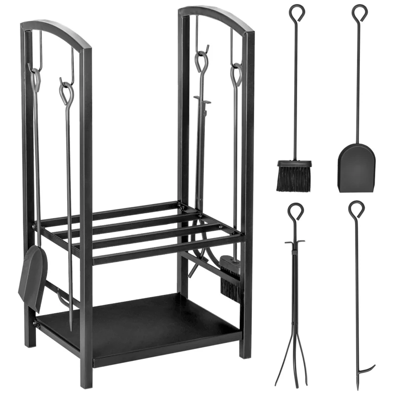 HOMCOM - Porte-bûches 16 po à 2 niveaux avec 4 outils- support de rangement pour bois de cheminée
