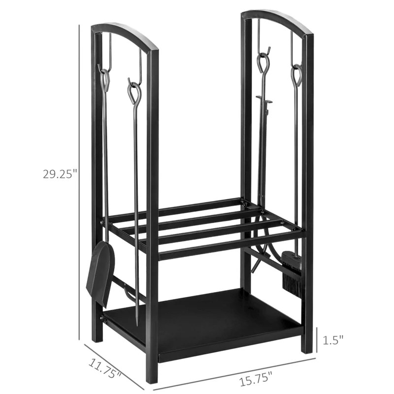 HOMCOM - Porte-bûches 16 po à 2 niveaux avec 4 outils- support de rangement pour bois de cheminée