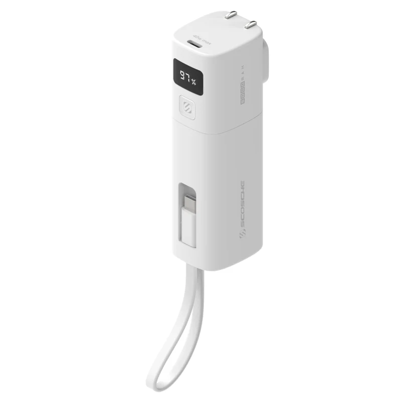 Scosche GoBat 5K 3-in-1 40W Charger with 5K Portable Power Bank & Captive USB-C Cable - White