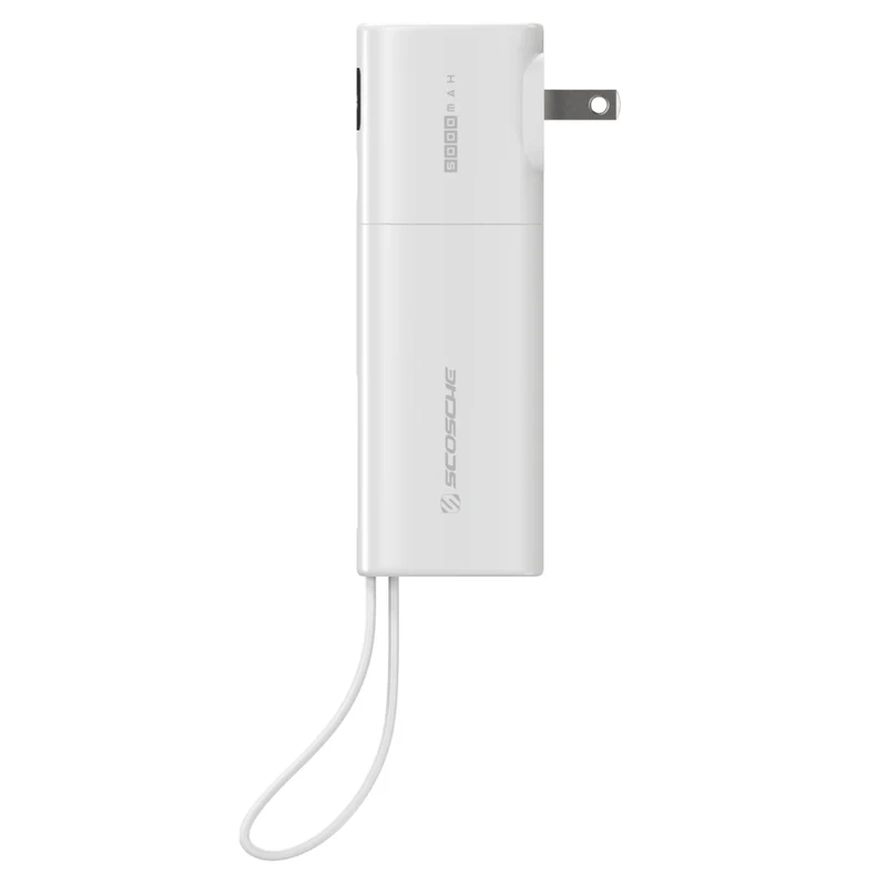 Scosche GoBat 5K 3-in-1 40W Charger with 5K Portable Power Bank & Captive USB-C Cable - White