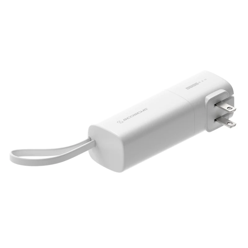 Scosche GoBat 5K 3-in-1 40W Charger with 5K Portable Power Bank & Captive USB-C Cable - White