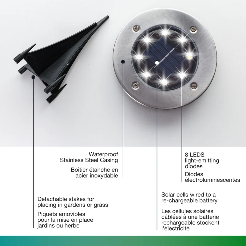 Bell+Howell - Lampes solaires disque d'extérieur ultra-lumineuses de luxe - Paquet de 4