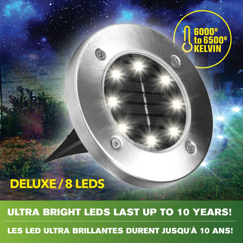 Bell+Howell - Lampes solaires disque d'extérieur ultra-lumineuses de luxe - Paquet de 4