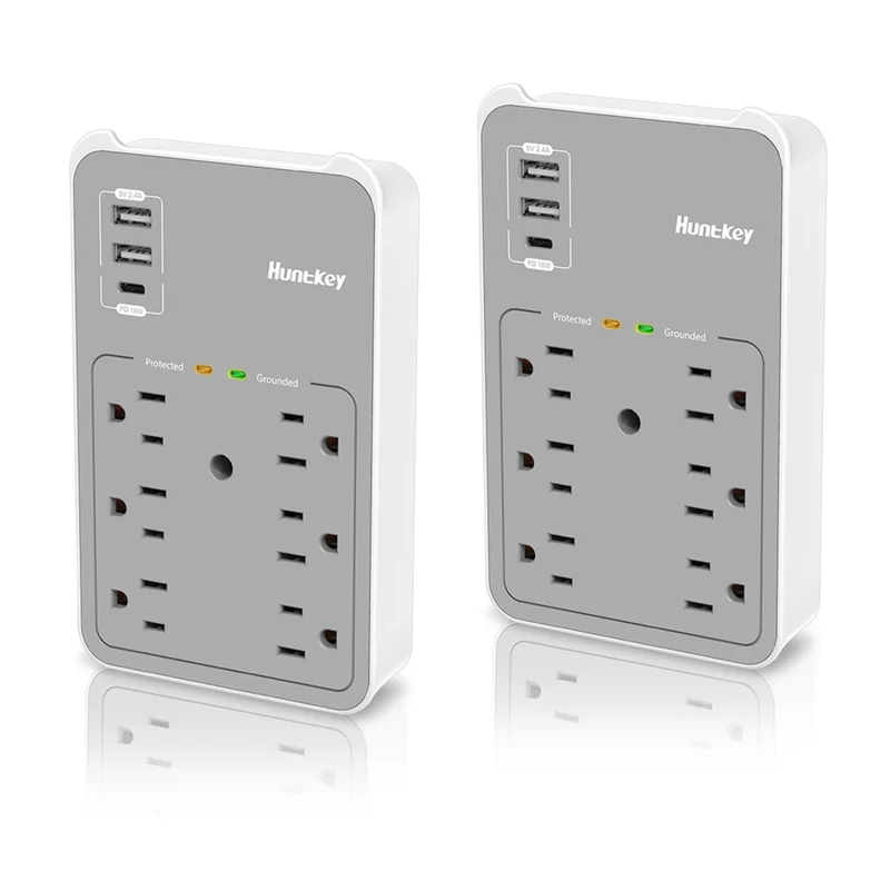 ShoppingAll - Huntkey multiprise murale avec parasurtenseur, 6 prises et 3 ports USB - Paquet de 2