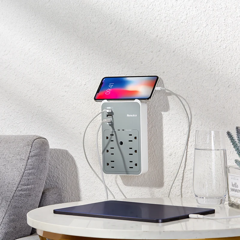 ShoppingAll - Huntkey multiprise murale avec parasurtenseur, 6 prises et 3 ports USB - Paquet de 2