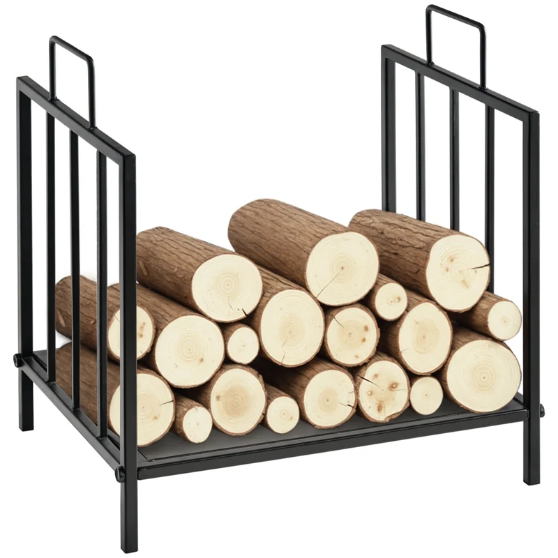Outsunny 17.5" Firewood Rack - Metal Wood Storage Holder with Handles