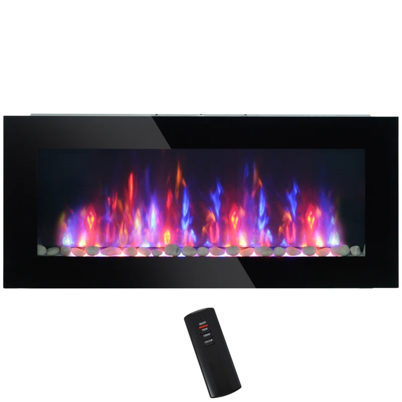 HOMCOM Wall Mounted Fireplace with LED Flame - Black