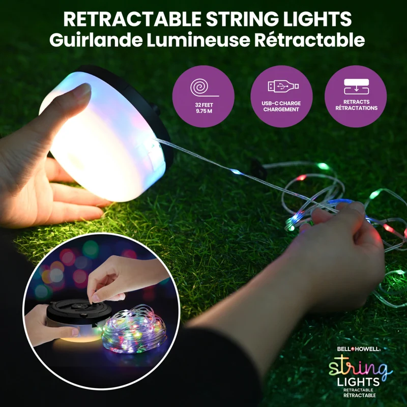 Bell+Howell - Guirlande lumineuse LED portable rétractable de 9,75 m (32 pi) pour l'extérieur