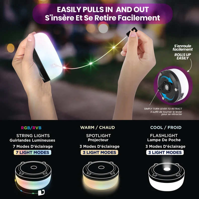 Bell+Howell - Guirlande lumineuse LED portable rétractable de 9,75 m (32 pi) pour l'extérieur