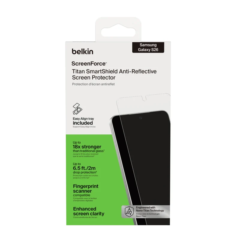 Belkin ScreenForce Titan SmartShield Anti-Reflective Screen Protector for Samsung Galaxy S26