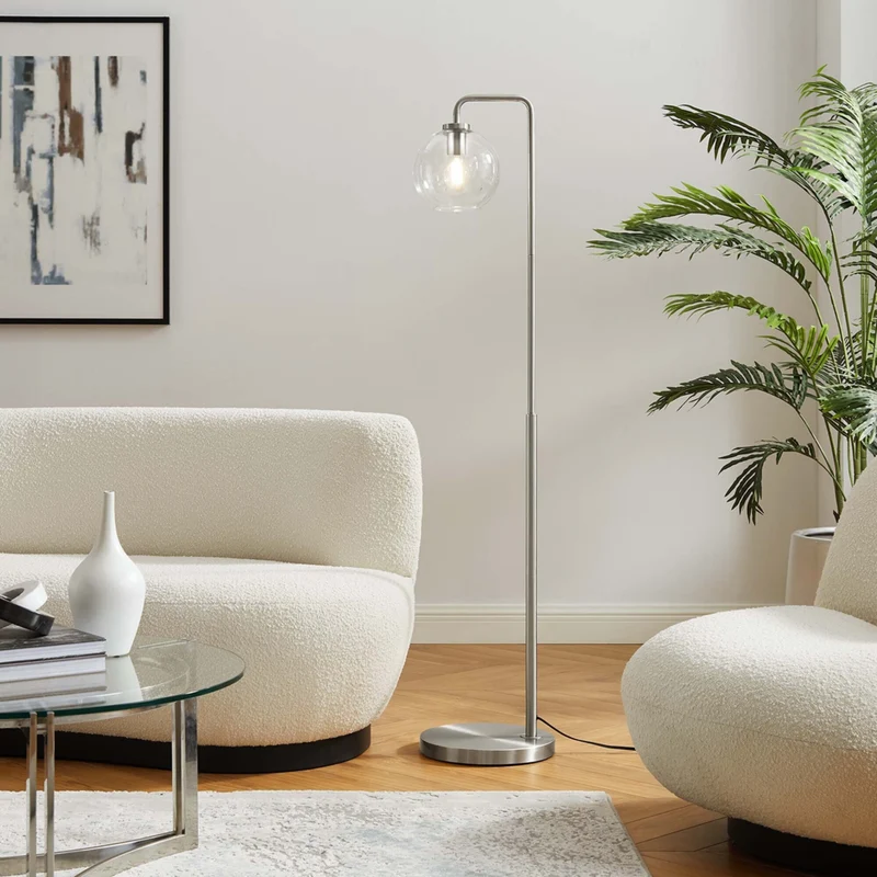 Modway - Silo Globe de verre Verre et métal Lampe sur pied, Nickel Satiné