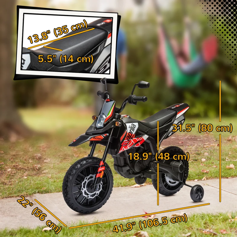 Qaba - Moto électrique pour enfants sous licence Aprilia 12V à batterie - rouge