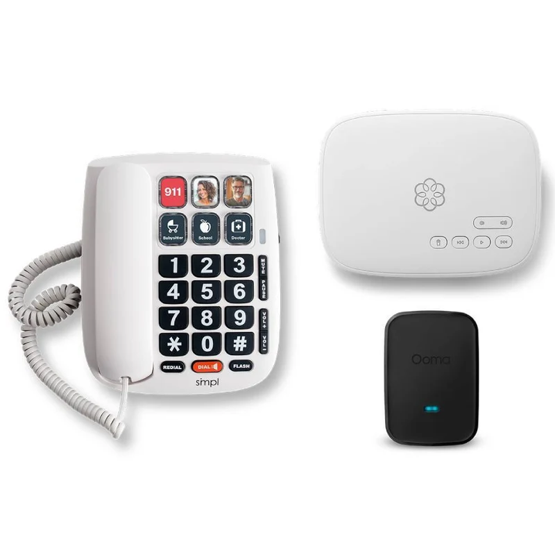 Ooma Family Phone Bundle with Photo Dial and Internet Home Phone Service - White