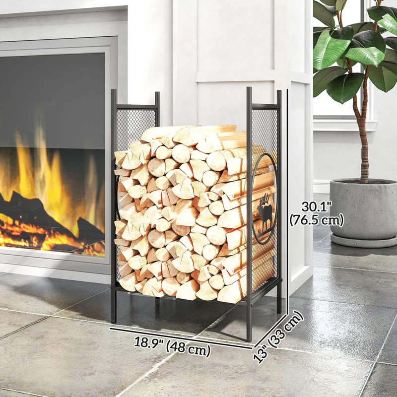 Outsunny Firewood Rack Outdoor - 19" Heavy Duty Metal Fireplace Log Holder