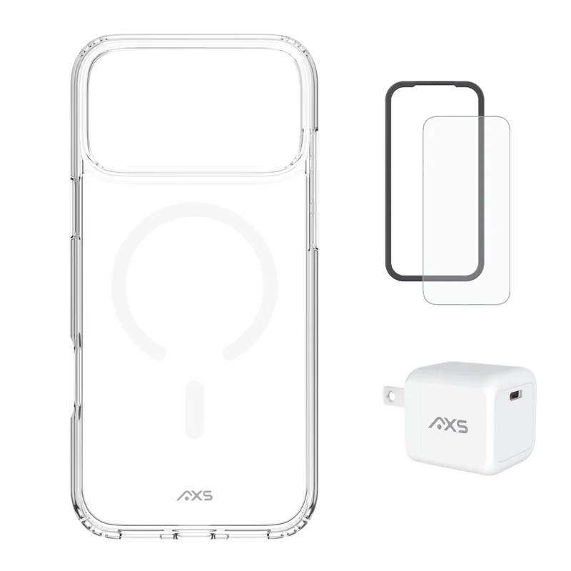 AXS Starter Kit - Ultra Clear Case, Screen Protector & 30W Charger for iPhone 17 Pro Max