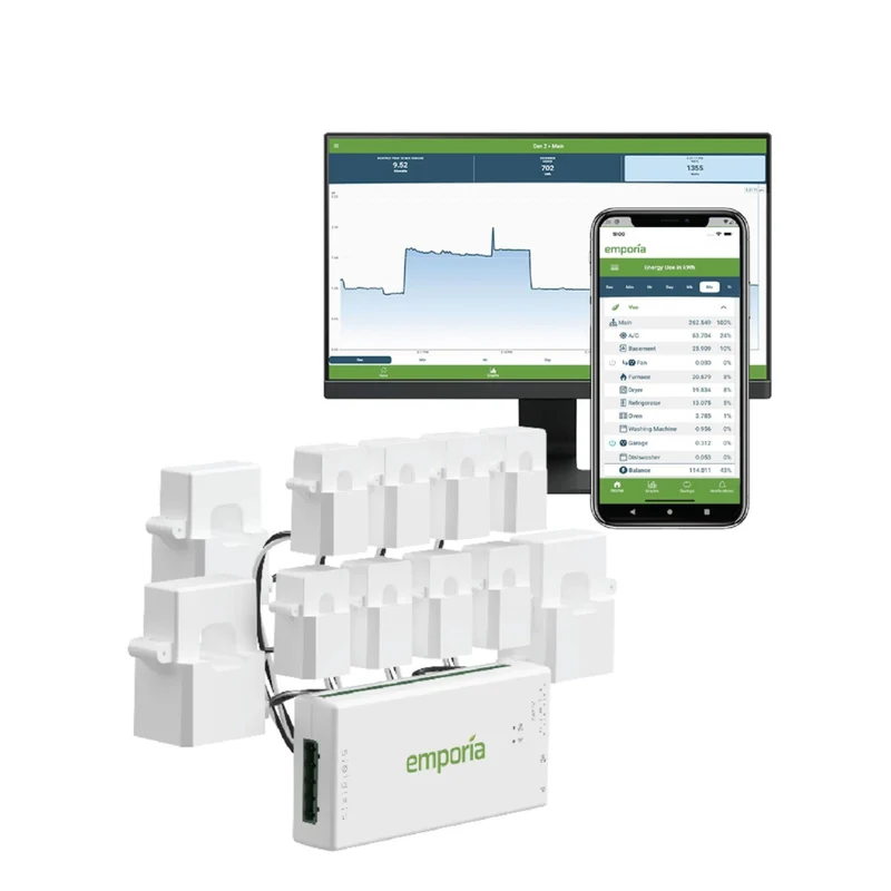 Emporia - Vue 3 Moniteur d'énergie domestique triphasé intelligent avec 8 capteurs de niveau de circuit 50A