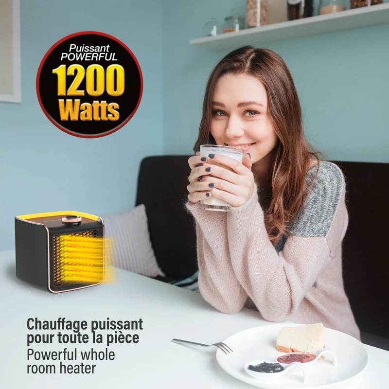 Handy Heater - Chauffage d'appoint électrique portable en céramique à chaleur instantanée de 1200 W