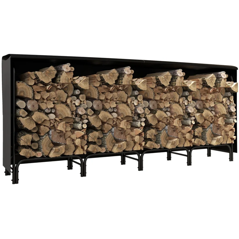 Outsunny 8 ft Firewood Rack with Cover Wood Storage Holder - Black