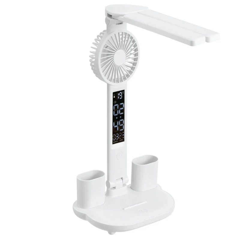 Xtricity Foldable LED Desk Touch Lamp with Fan and Digital Clock - White