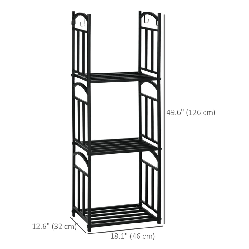 Outsunny - Porte-bûches à 3 niveaux- support de rangement en métal avec crochets pour outils