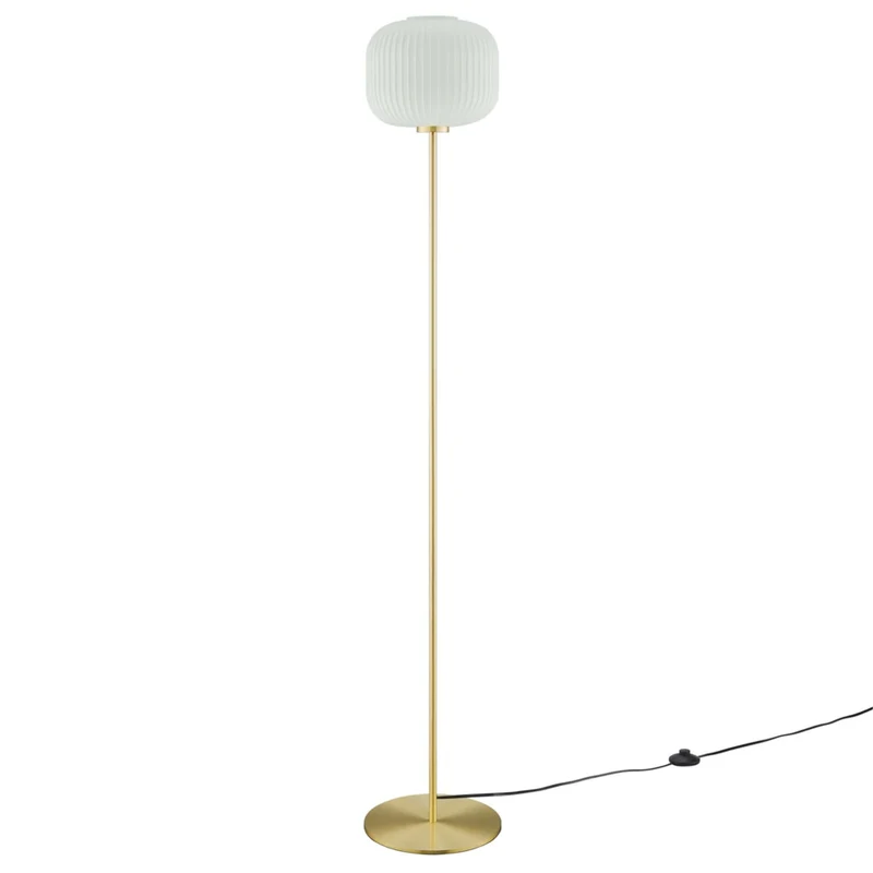 Modway - Reprise Sphère de verre Verre et métal Lampe sur pied, Laiton en satin blanc